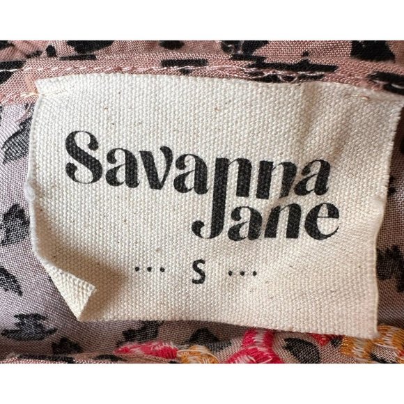 Savanna Jane Leopard Print Blouse Sz S Embroidered Artsy Flowy Sleeves Boho Fest - Picture 11 of 12
